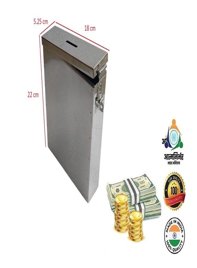 GinoSet® Coin Box/Piggy Bank/Gullak/Donation/Suggestion Box/Antique Coin Bank Box Money Organiser/Coin Money Bank Piggy Bank Money Bank Stainless Steel Body Size- L-5.25 CM, W-18 CM, H-22 CM - Image 3
